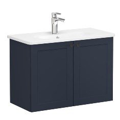 Vitra Root Classic 68657 Lavabo Dolabı, Kapaklı, 80 Cm, Dar, Mat Lacivert, Yuvarlak Lavabolu